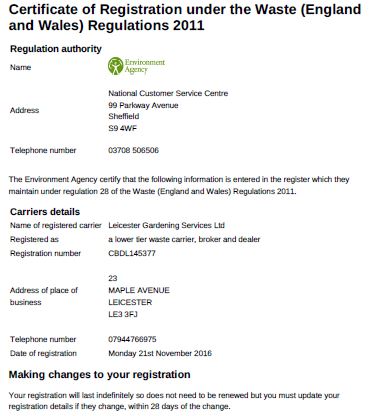 grounds maintenance waste carrier licence